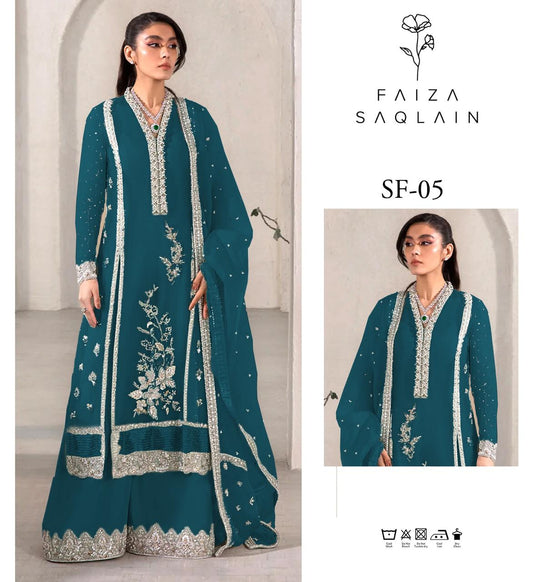 4-Pc Faiza Saqlain Inspired Embroidered Dress – Free Inner & Trouser